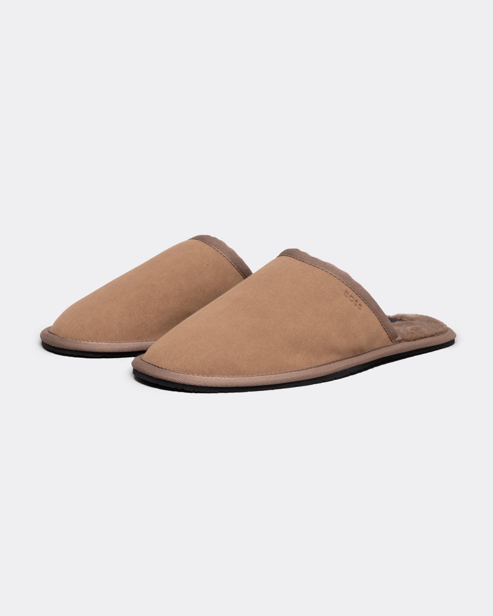 BOSS Orange Mens Faux-Suede Mule Slippers with Rubber Sole