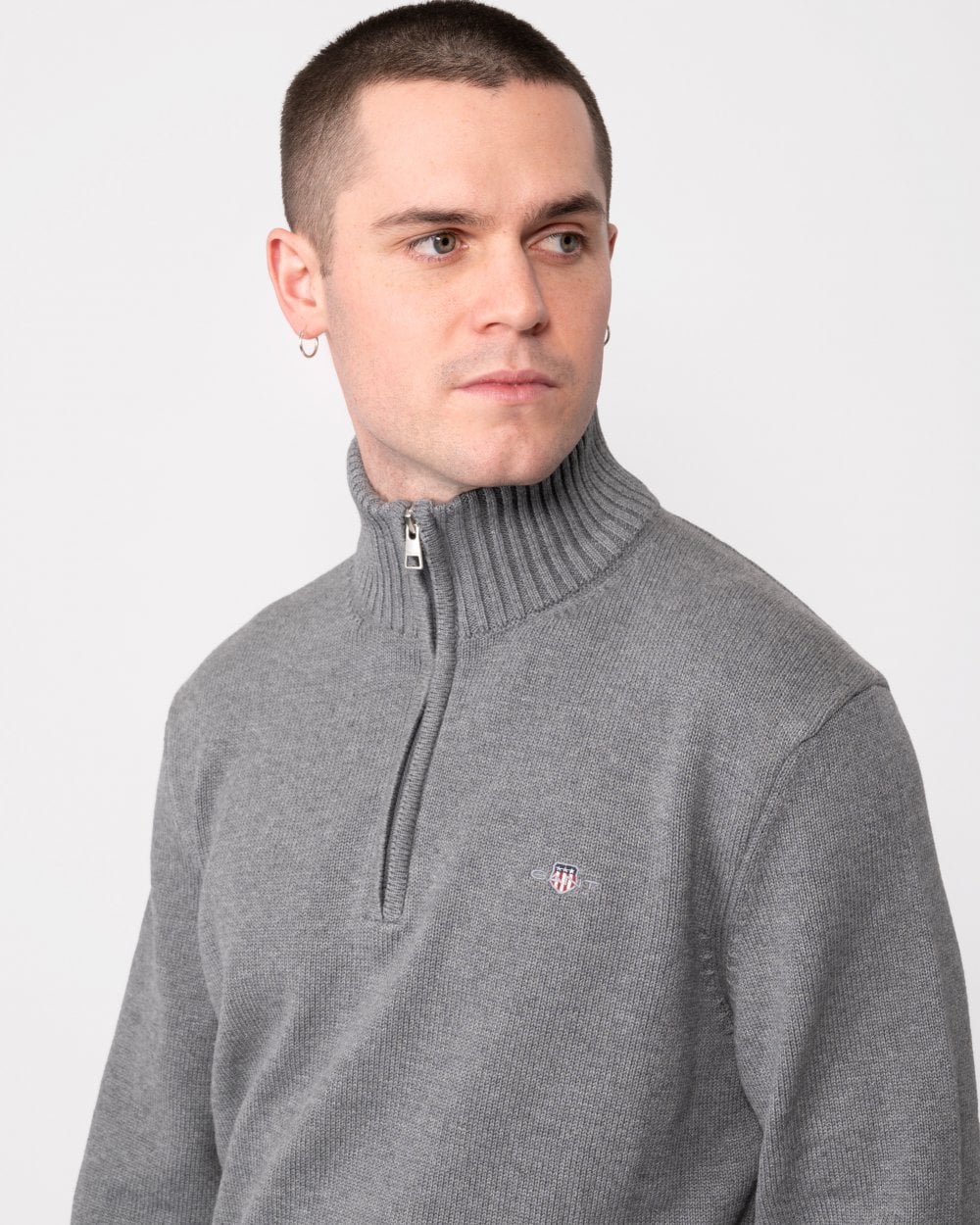 GANT Mens Casual Cotton Half Zip Jumper - 92 Dark Grey Melange