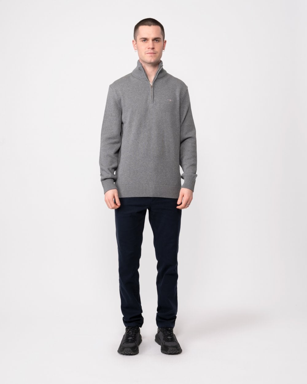 GANT Mens Casual Cotton Half Zip Jumper - 92 Dark Grey Melange