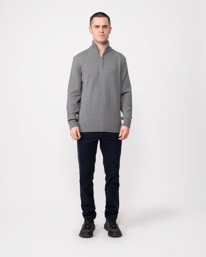 GANT Mens Casual Cotton Half Zip Jumper - 92 Dark Grey Melange