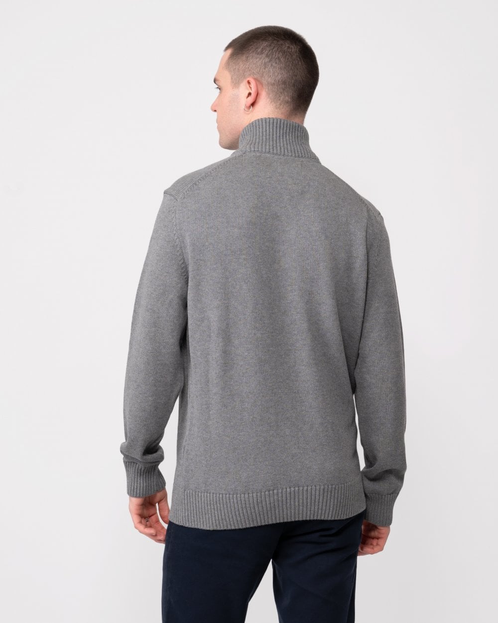 GANT Mens Casual Cotton Half Zip Jumper - 92 Dark Grey Melange