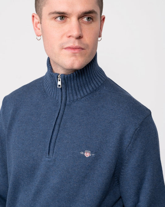 GANT Mens Casual Cotton Half Zip Jumper - 902 Dark Jeansblue Melange