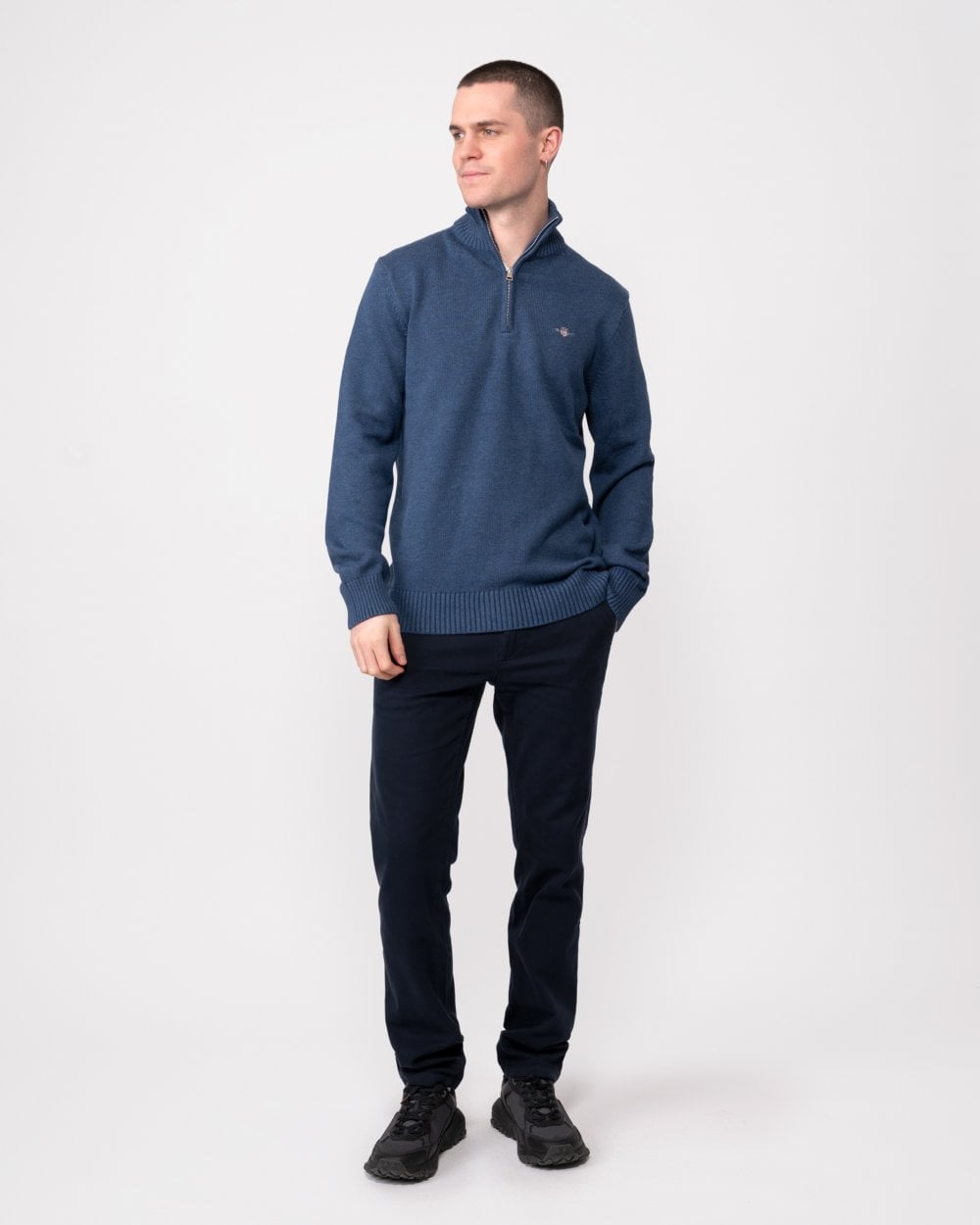 GANT Mens Casual Cotton Half Zip Jumper - 902 Dark Jeansblue Melange