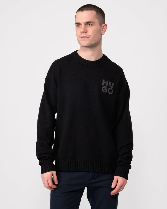 HUGO San Cassio Mens Stacked Logo Sweater - Black 001