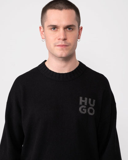 HUGO San Cassio Mens Stacked Logo Sweater - Black 001