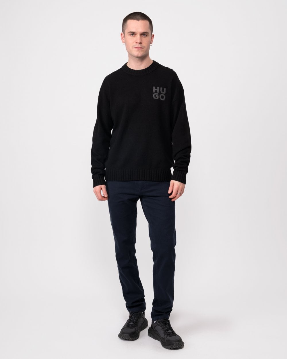HUGO San Cassio Mens Stacked Logo Sweater - Black 001