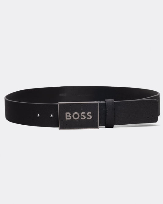 BOSS Orange Icon-S1 Mens Plaque-Buckle Belt In Italian Leather