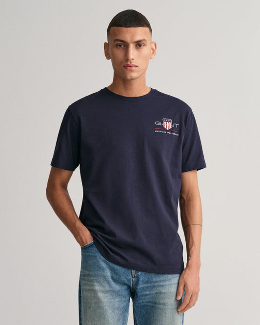 GANT Mens Regular Fit Embroidered Archive Shield T-Shirt - 433 Evening Blue