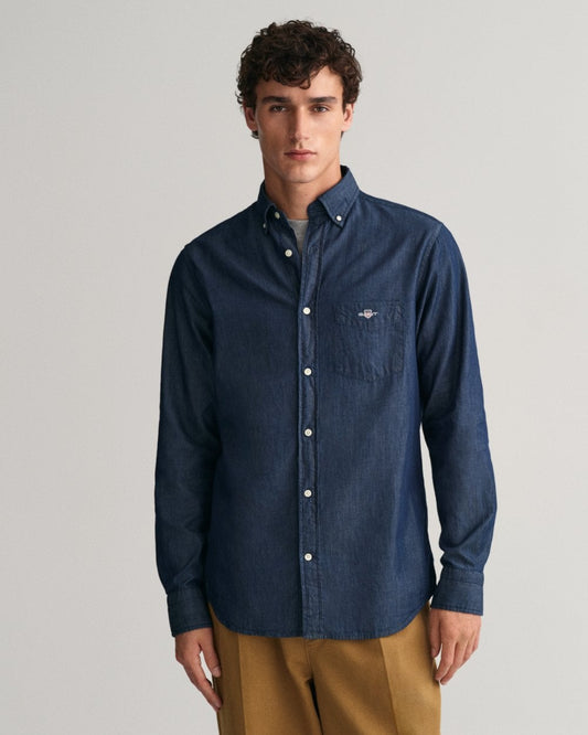GANT Mens Regular Fit Indigo Shirt - 989 Dark Indigo