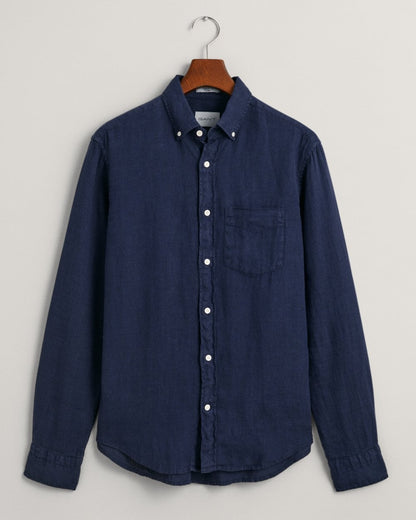 GANT Mens Regular Garment Dyed Linen Shirt - 410 Marine