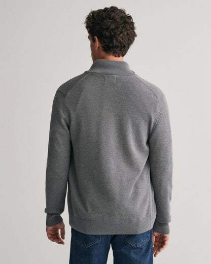 GANT Mens Casual Cotton Zip Cardigan - 92 Dark Grey Melange