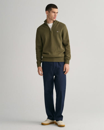 GANT Mens Casual Cotton Half Zip Jumper - 301 Juniper Green