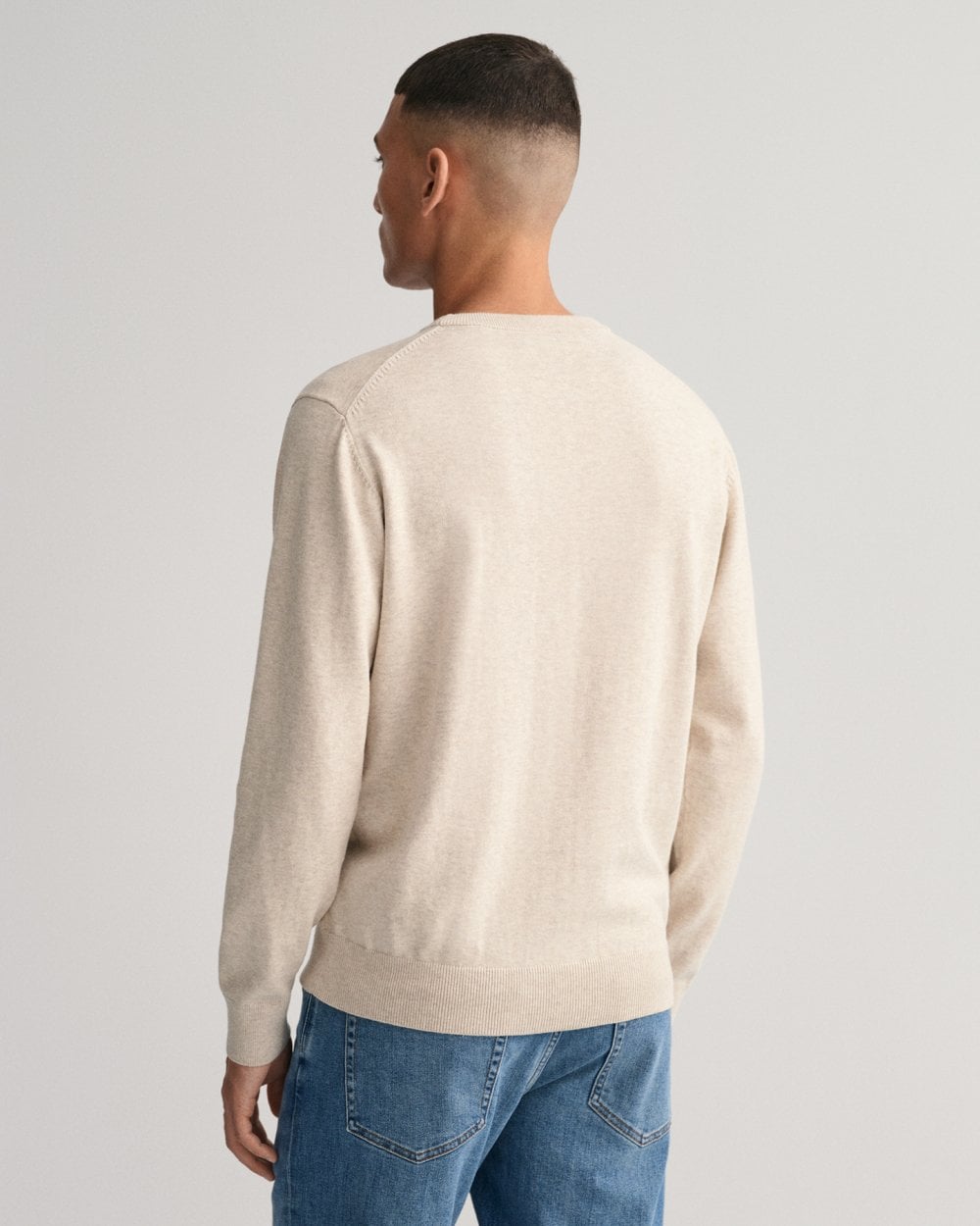 GANT Mens Classic Cotton Crew Neck Jumper - 291 Light Beige Melange