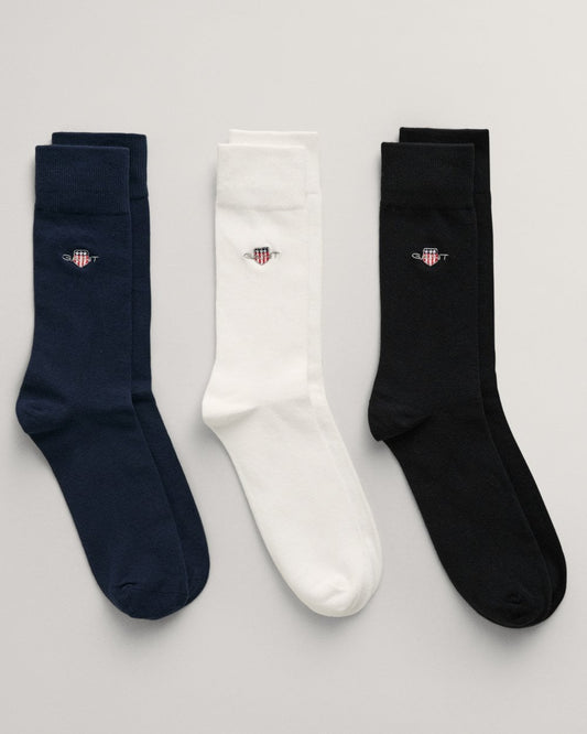 GANT Mens Shield Logo Socks 3-Pack - 5 Black/White/Evening Blue
