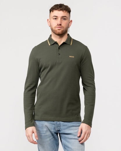 BOSS Green Plisy Mens Long Sleeve Contrast Collar Polo