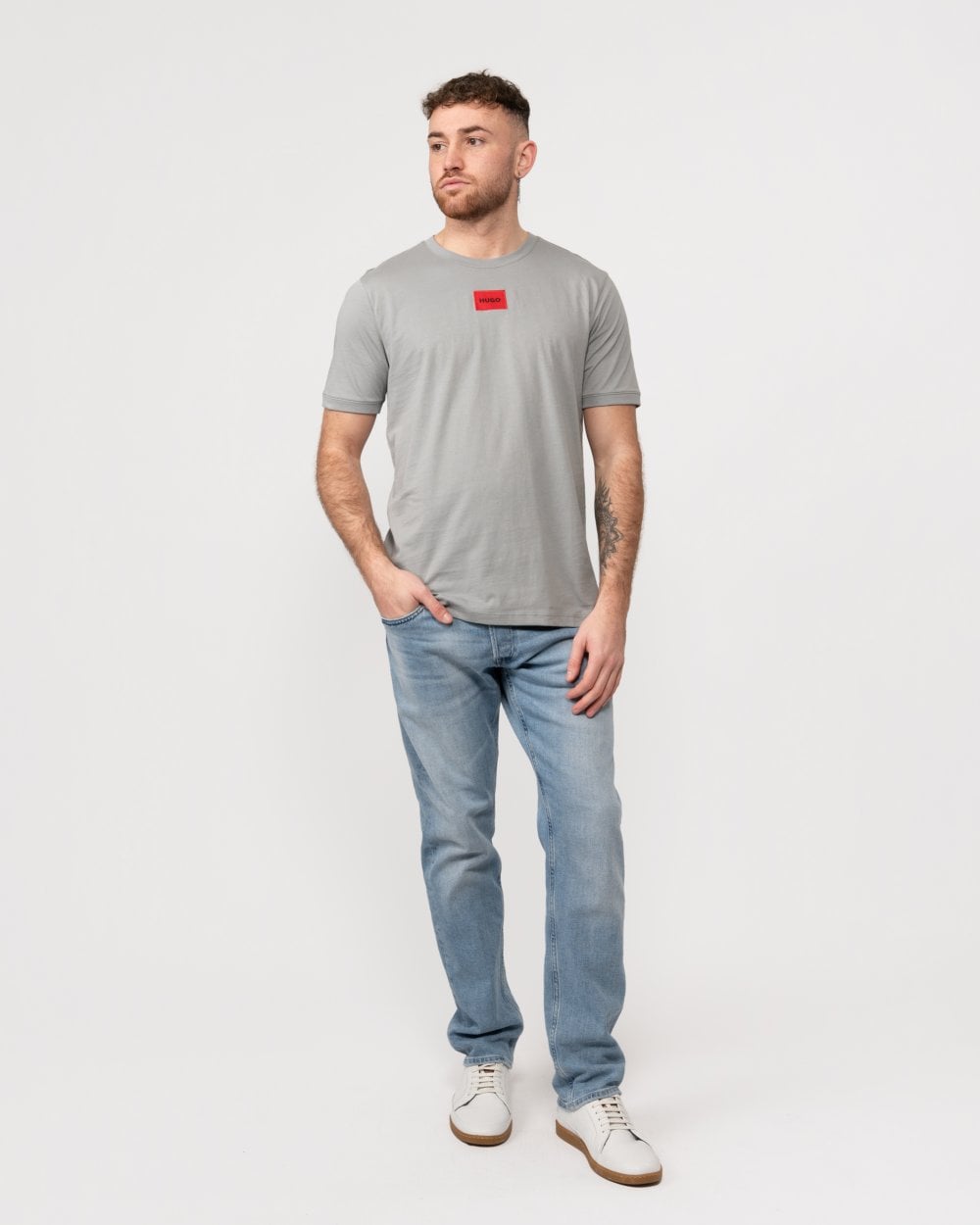 HUGO Diragolino212 Label Logo Mens T-Shirt - Medium Grey 039