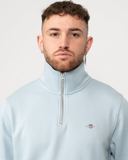 GANT Mens Regular Fit Shield Logo Half Zip Sweatshirt - 402 Stormy Sea