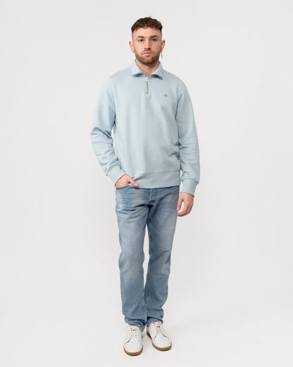 GANT Mens Regular Fit Shield Logo Half Zip Sweatshirt - 402 Stormy Sea