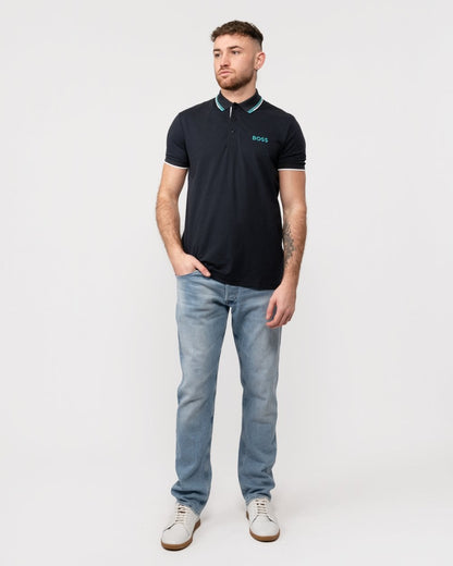BOSS Green Paddy Pro Mens Cotton Blend Polo Shirt With Contrast Logos - Dark Blue 403