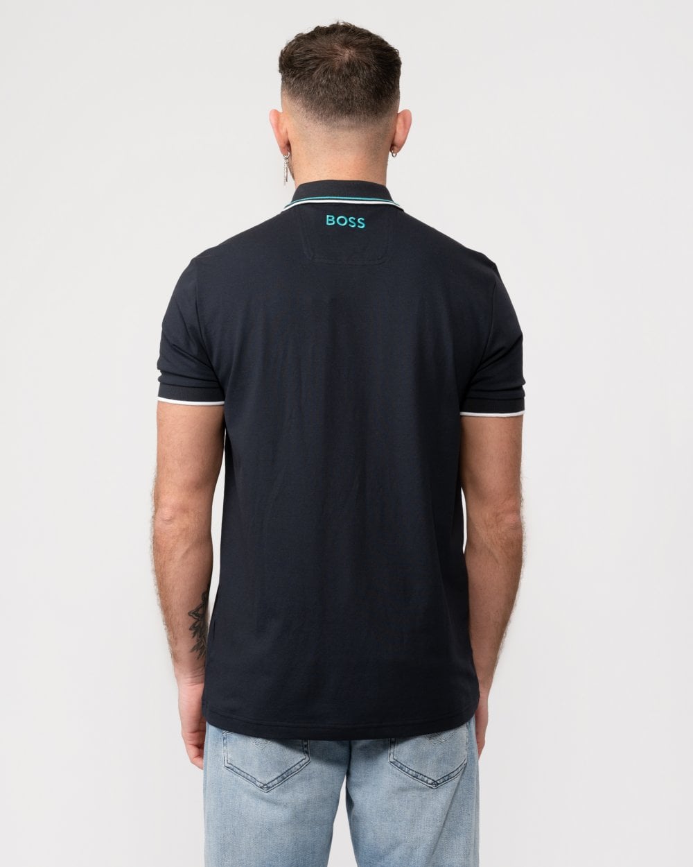 BOSS Green Paddy Pro Mens Cotton Blend Polo Shirt With Contrast Logos - Dark Blue 403