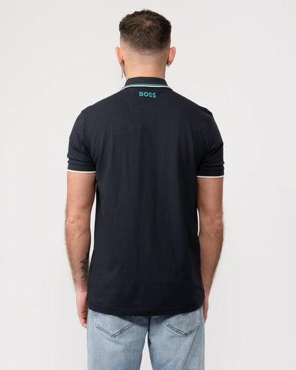 BOSS Green Paddy Pro Mens Cotton Blend Polo Shirt With Contrast Logos - Dark Blue 403