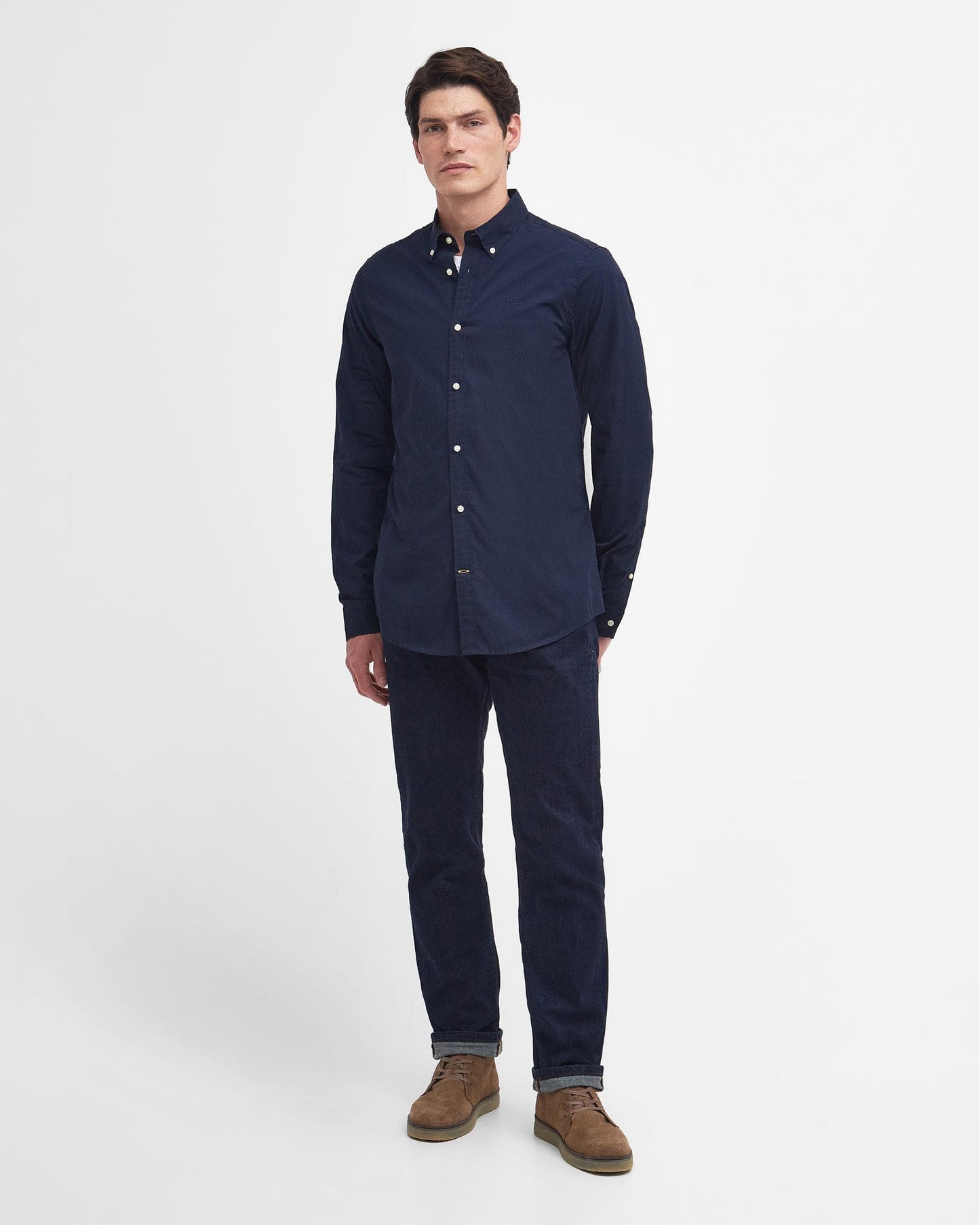 Barbour Crest Poplin Mens Long Sleeve Tailored Shirt - Navy