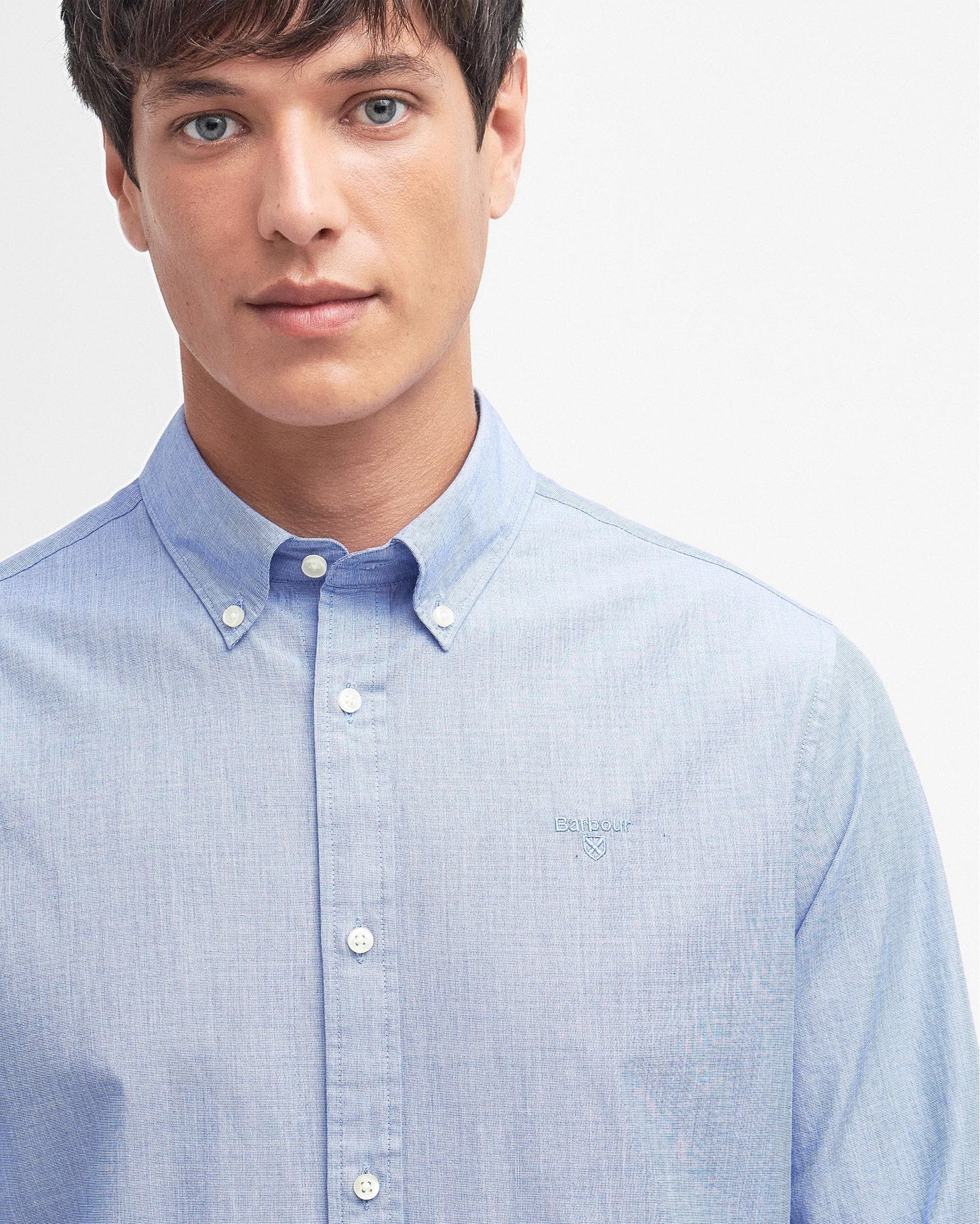 Barbour Crest Poplin Mens Long Sleeve Tailored Shirt - Sky