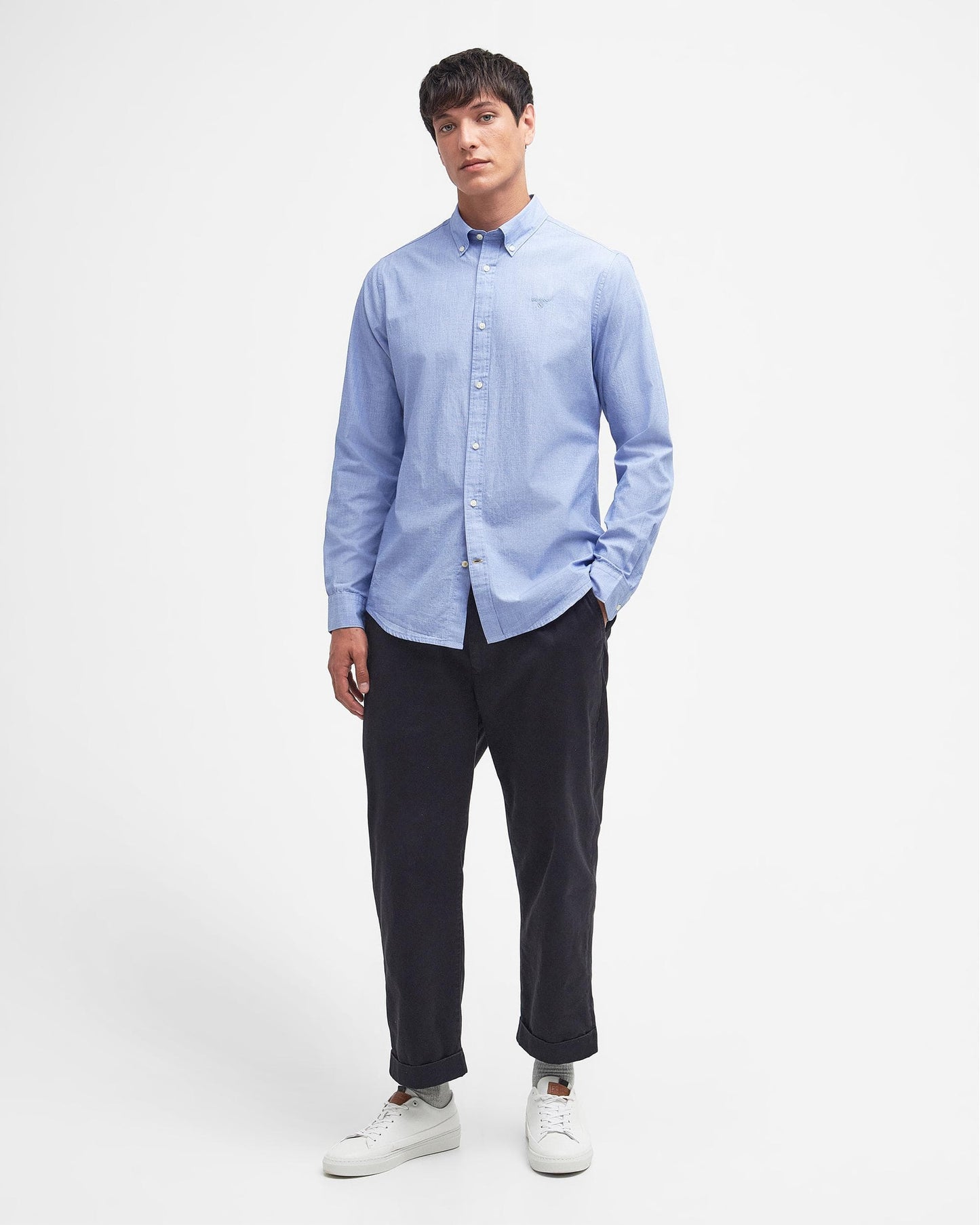 Barbour Crest Poplin Mens Long Sleeve Tailored Shirt - Sky