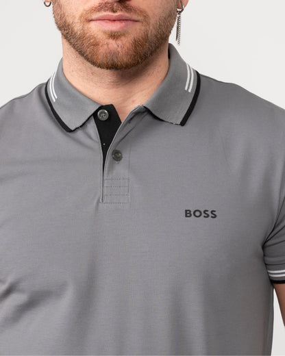BOSS Green Paul Mens Short Sleeve Polo Shirt With Contrast Tipping - Medium Grey 036