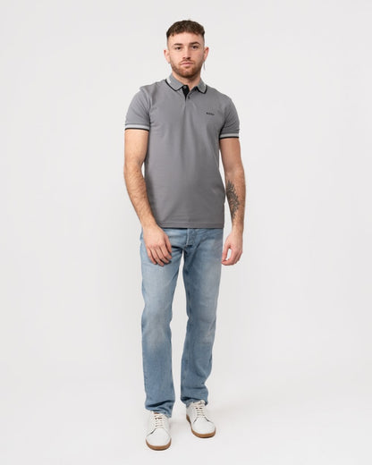 BOSS Green Paul Mens Short Sleeve Polo Shirt With Contrast Tipping - Medium Grey 036