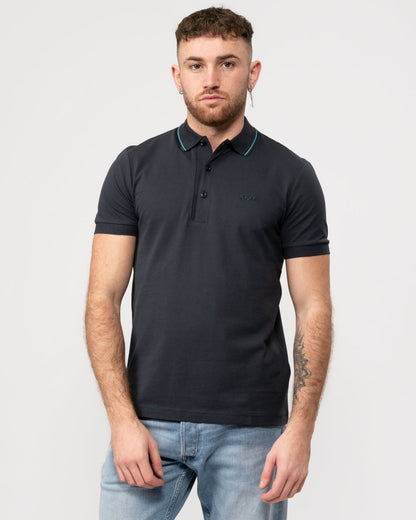 BOSS Green Paule 4 Mens Tipped Collar Polo Shirt - Dark Blue 403