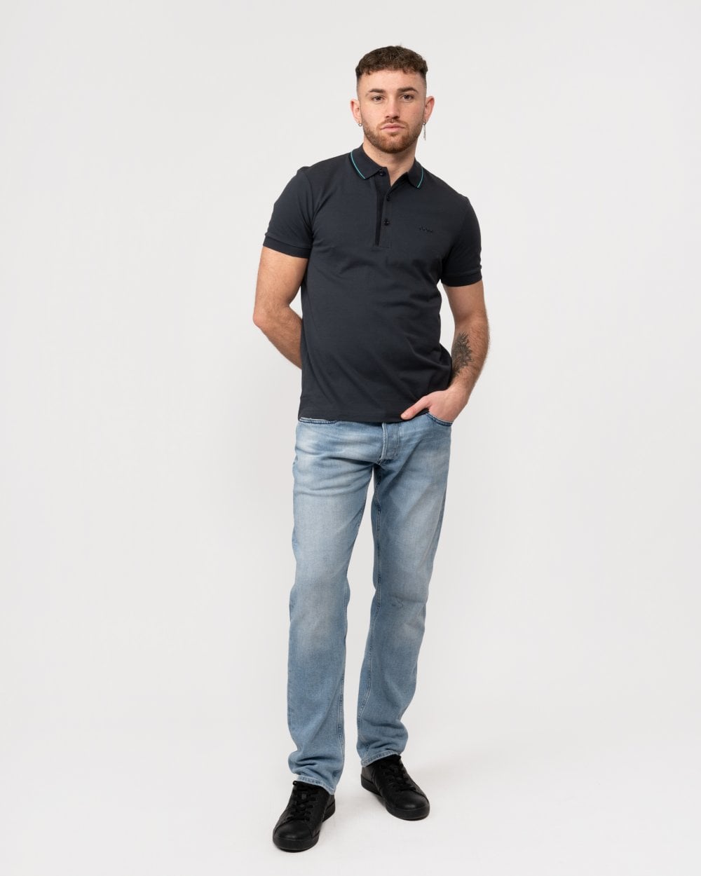 BOSS Green Paule 4 Mens Tipped Collar Polo Shirt - Dark Blue 403
