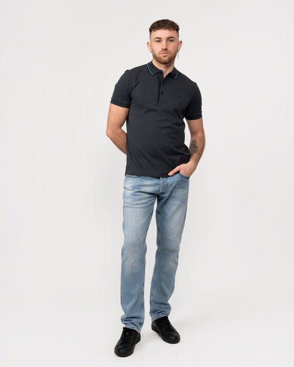 BOSS Green Paule 4 Mens Tipped Collar Polo Shirt - Dark Blue 403