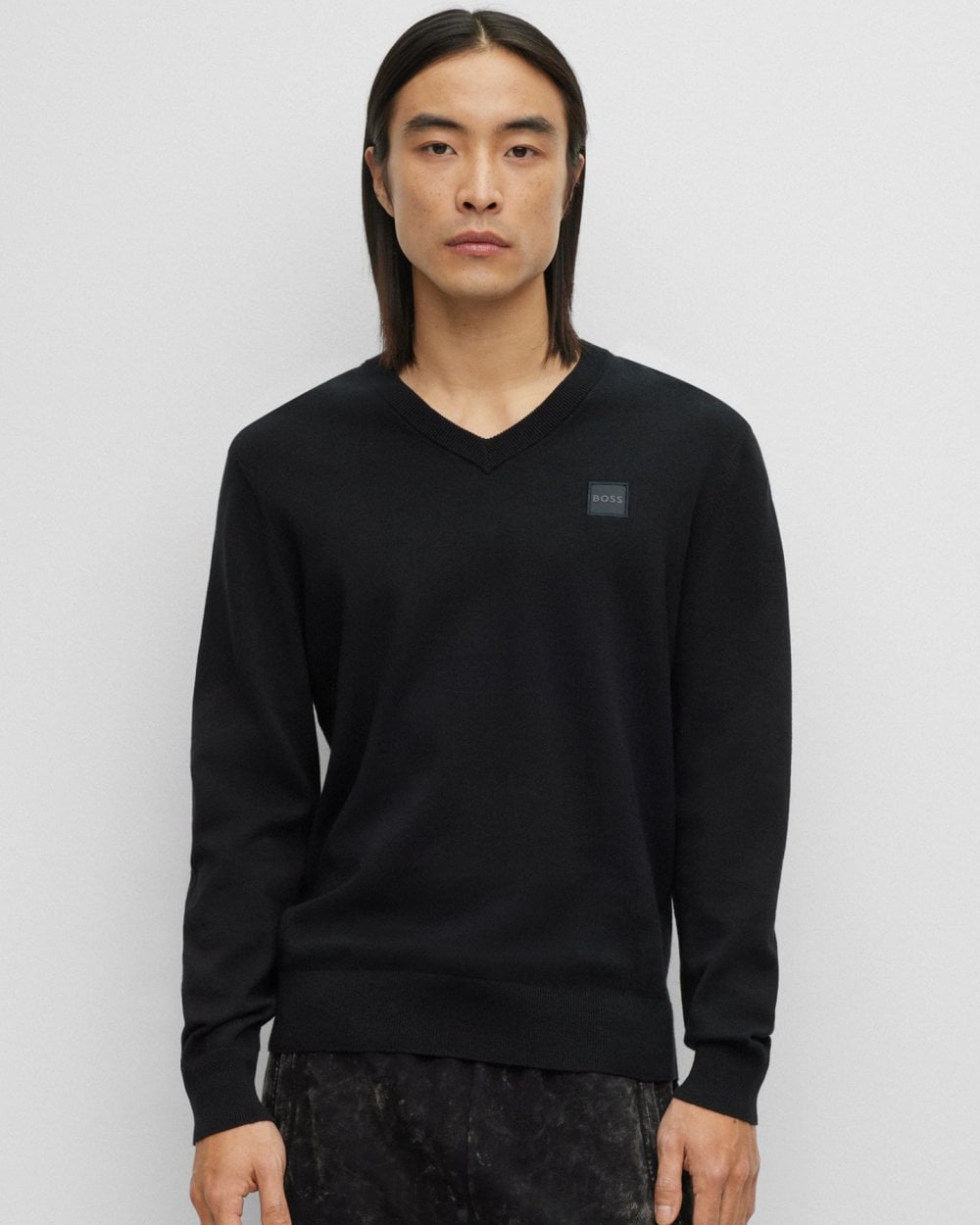 BOSS Orange Kanovano Mens Cotton-Cashmere Jumper with Logo Patch
