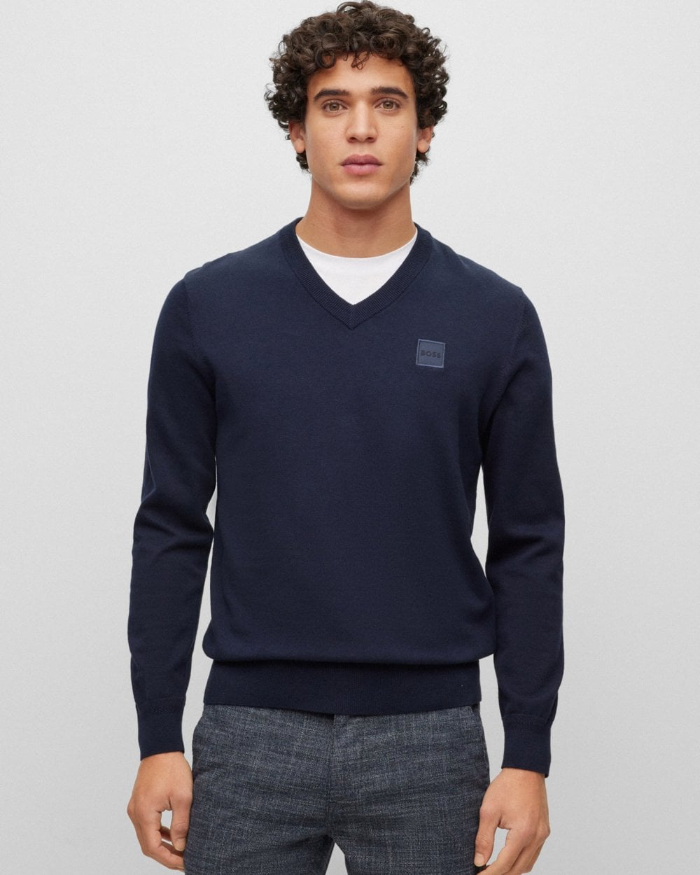 BOSS Orange Kanovano Mens Cotton-Cashmere Jumper with Logo Patch