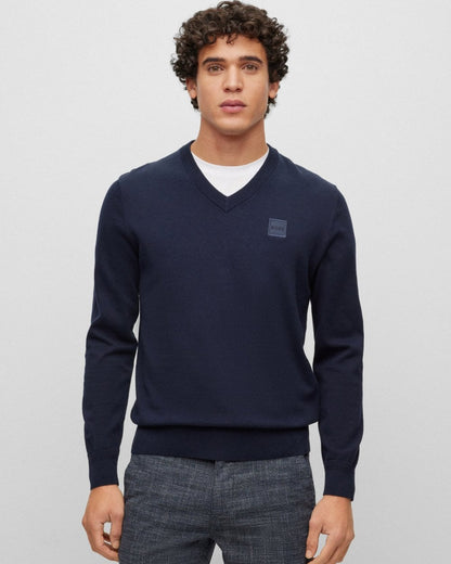 BOSS Orange Kanovano Mens Cotton-Cashmere Jumper with Logo Patch