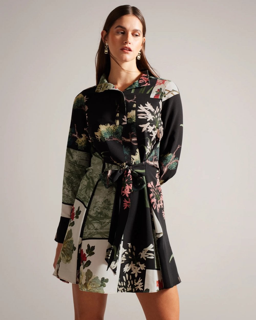 Ted Baker Winnieh Womens Long Sleeve Belted Straight Mini Shirt Dress