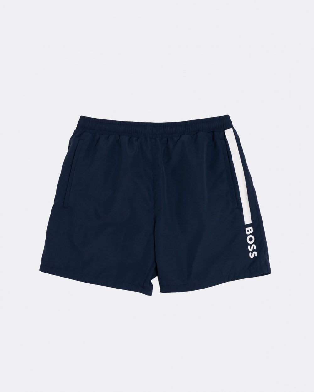BOSS Orange Dolphin NOS Mens Quick-Drying Swim Shorts with Stripe and Logo - Blue 413