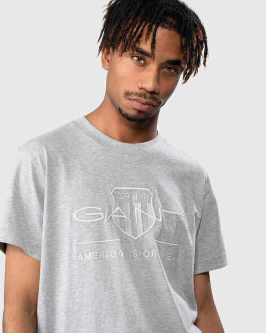 GANT Tonal Archive Shield Mens T-Shirt - 93 Grey Melange