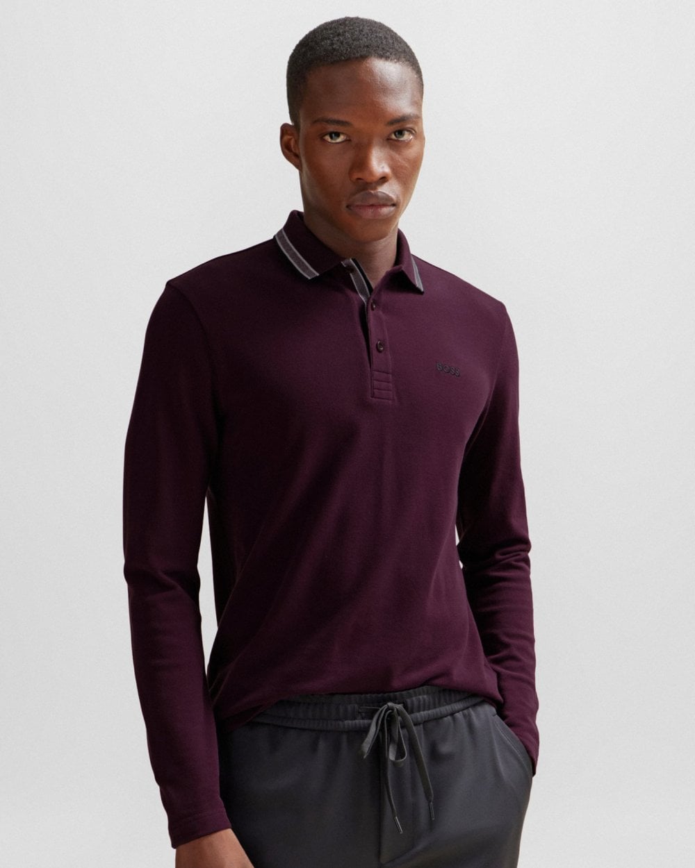 BOSS Green Plisy Mens Long Sleeve Contrast Collar Polo