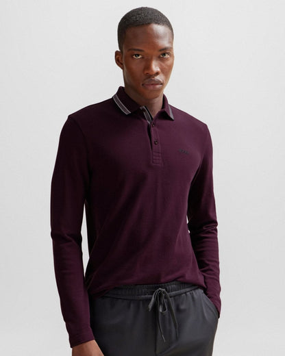 BOSS Green Plisy Mens Long Sleeve Contrast Collar Polo
