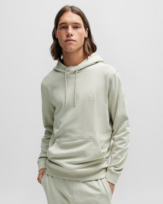 BOSS Orange Wetalk Mens Pullover Hoodie With Logo Patch - Natural 271 - CHO - Designer Mens Hoodies