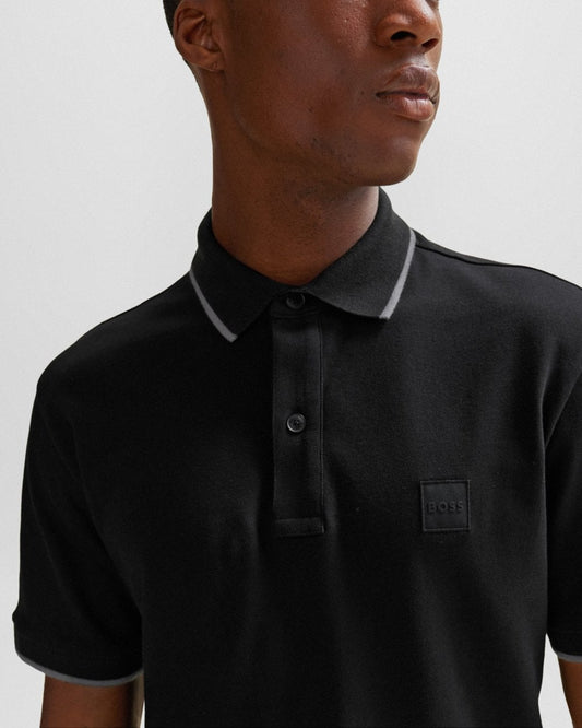 BOSS Orange Passertip Mens Short Sleeve Polo Shirt With Tipped Collar - Black 001