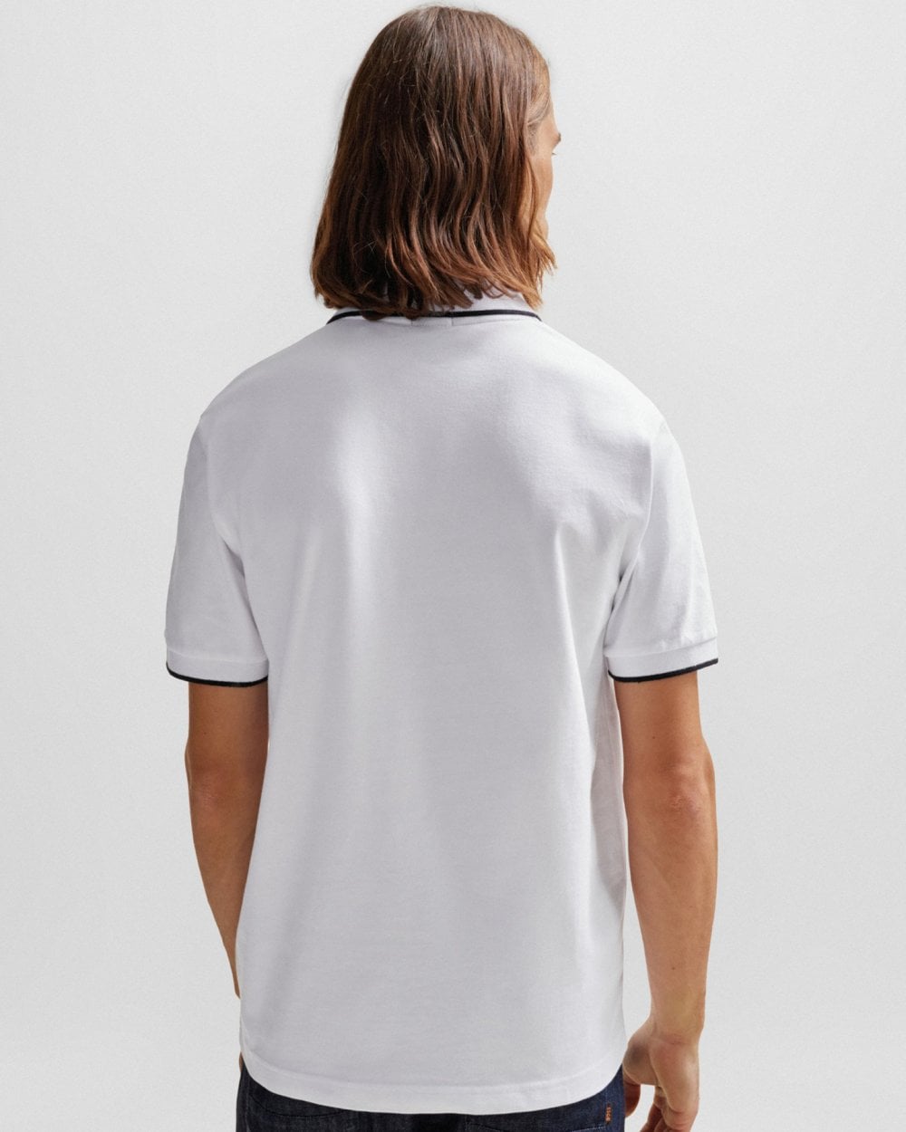 BOSS Orange Passertip Mens Short Sleeve Polo Shirt With Tipped Collar - White 100