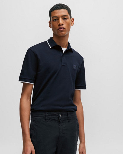 BOSS Orange Passertip Mens Short Sleeve Polo Shirt With Tipped Collar - Dark Blue 404