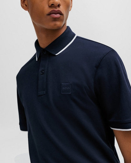 BOSS Orange Passertip Mens Short Sleeve Polo Shirt With Tipped Collar - Dark Blue 404