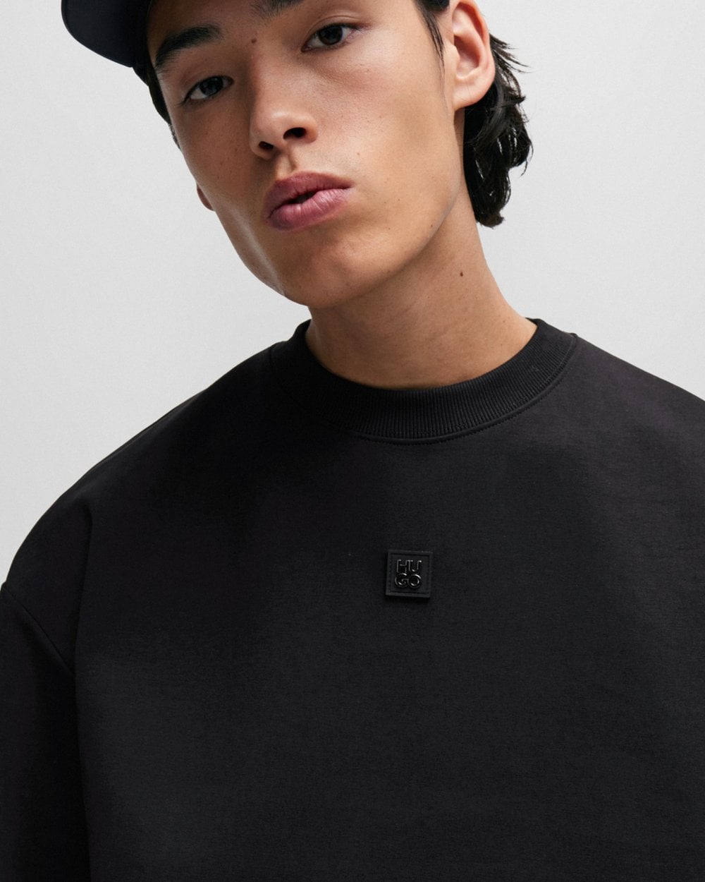 HUGO HUGO Dettil Mens Stretch-Cotton Sweatshirt with Stacked Logo