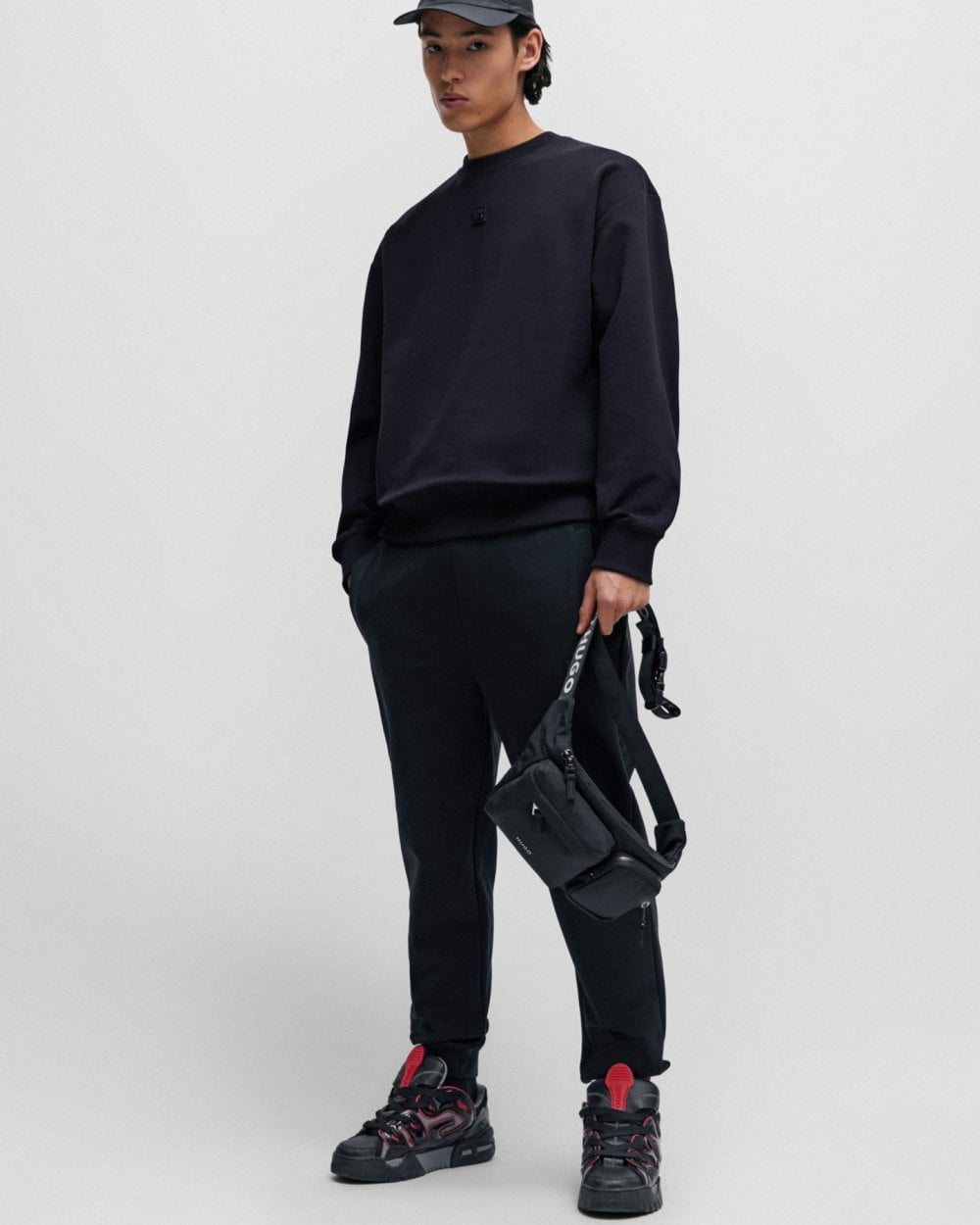 HUGO HUGO Dettil Mens Stretch-Cotton Sweatshirt with Stacked Logo