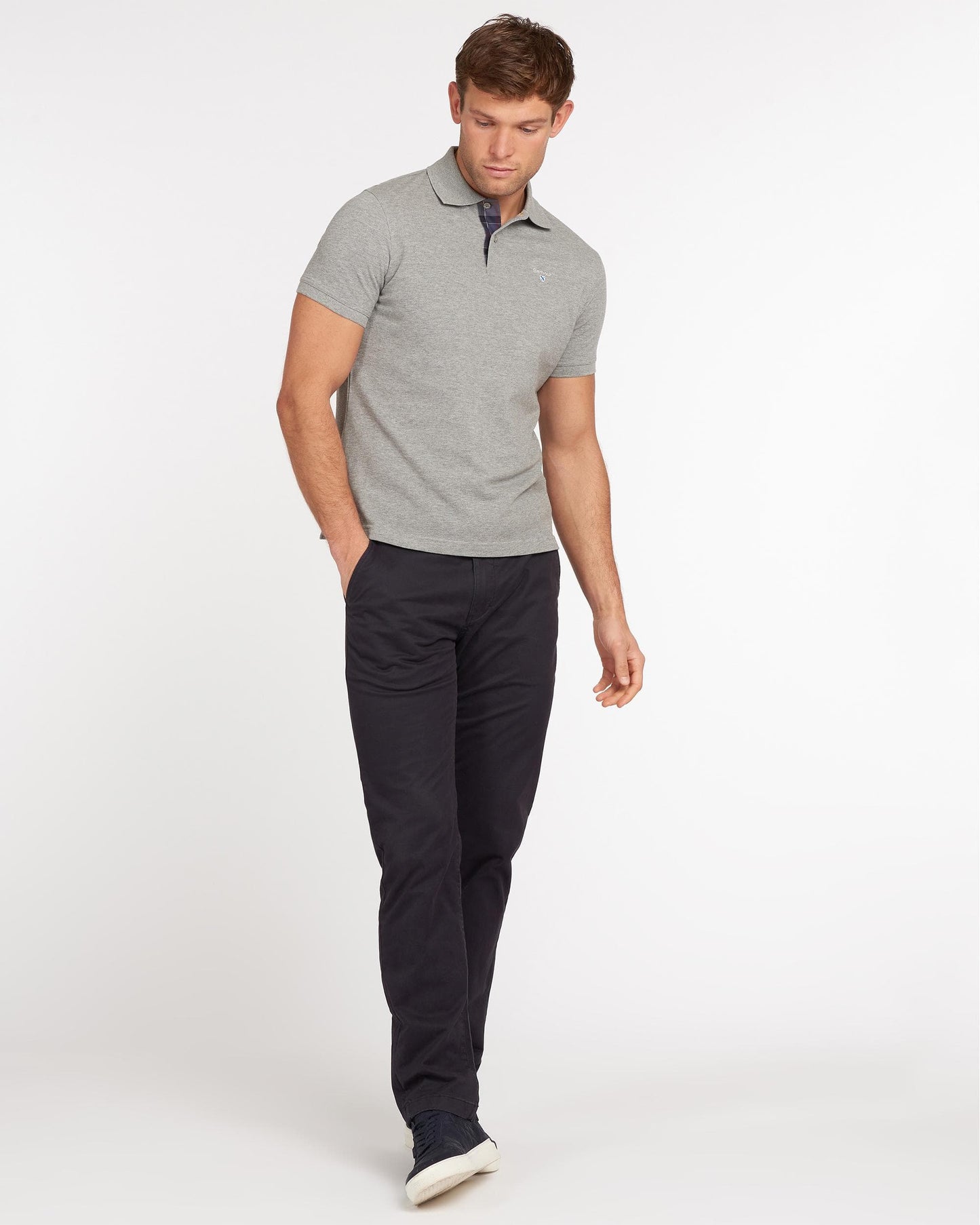 Barbour Tartan Pique Mens Polo S/S 25 - Grey Marl