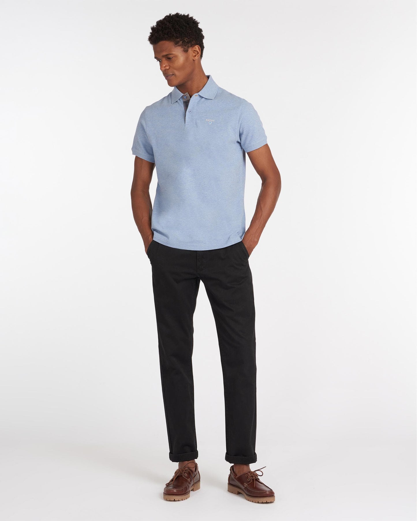 Barbour Tartan Pique Mens Polo S/S 25 - Sky Marl/Dress